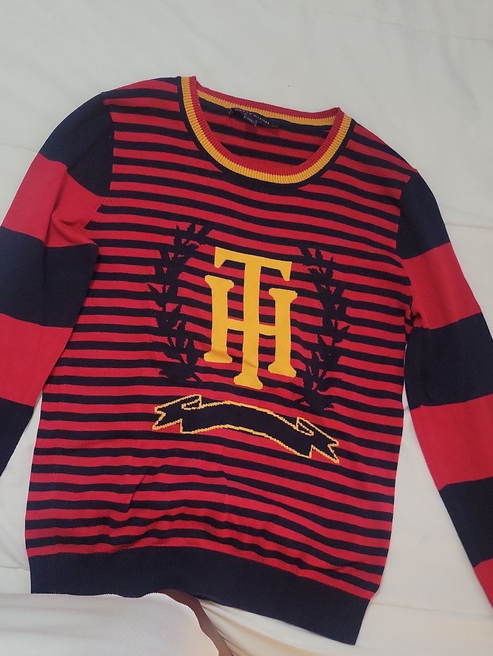 Tommy Hilfiger Red, Navy & Yellow Crest Stripe Sweater Top - Picture 2 of 5
